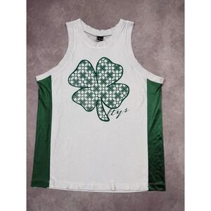 AInokea Hawaii Clover Tank Top Mens M Lucky Four Leaf Graphic Jersey White Green